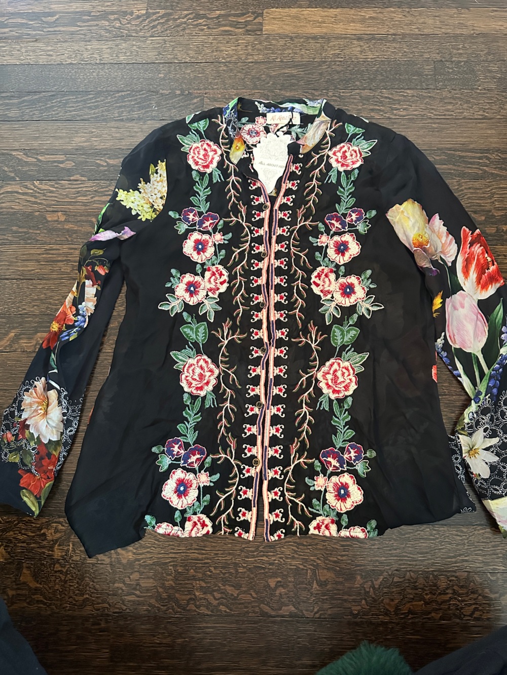 Floral Embroidered Black Boho Tunic